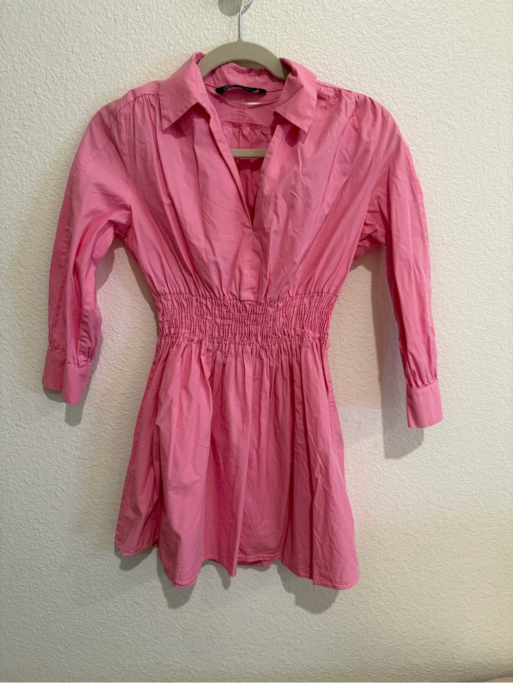 Zara Pink Smocked-Waist Poplin Tunic